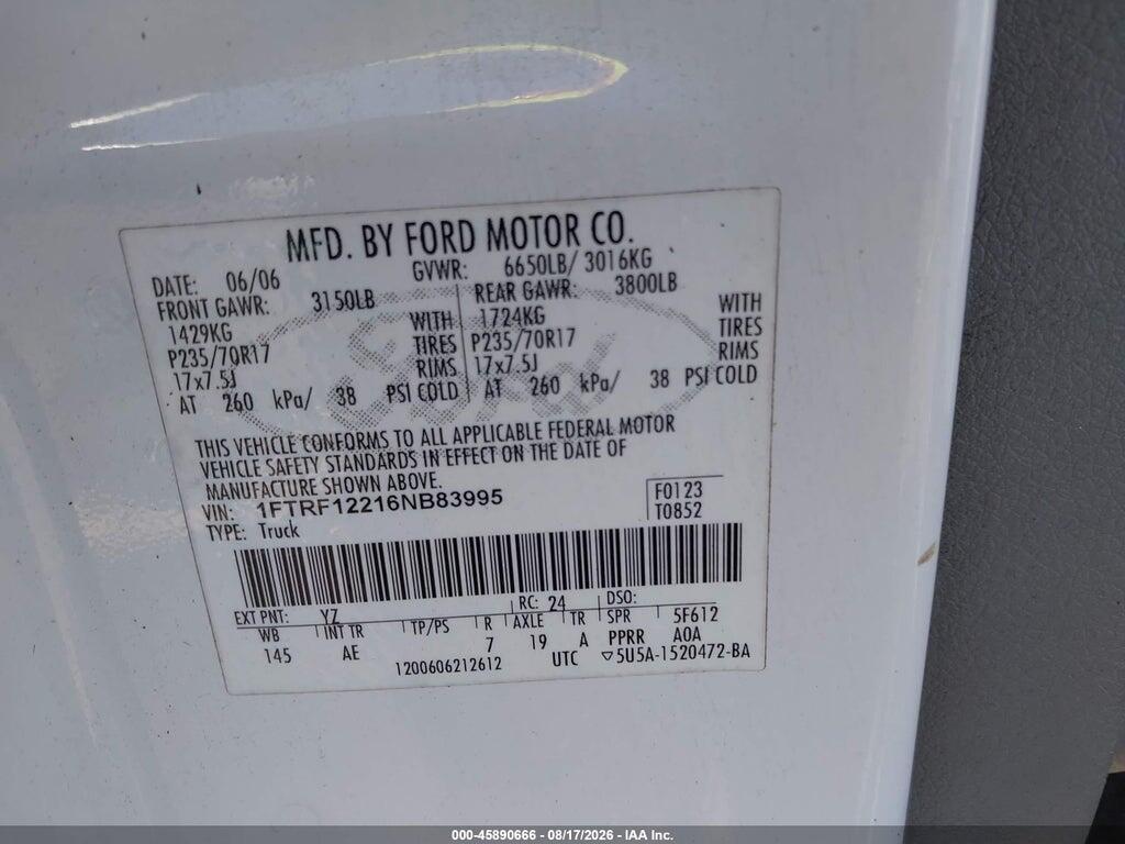 1FTRF12216NB83995 2006 FORD F-150 photo no. 9