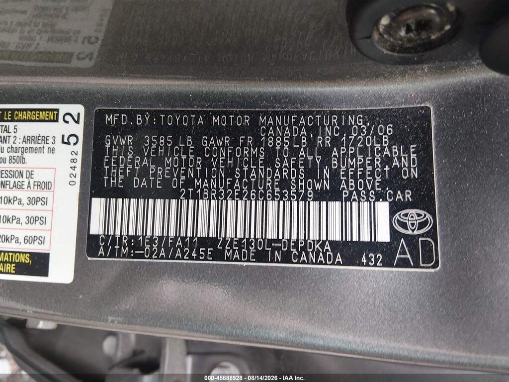 2T1BR32E26C653579 2006 TOYOTA COROLLA photo no. 9