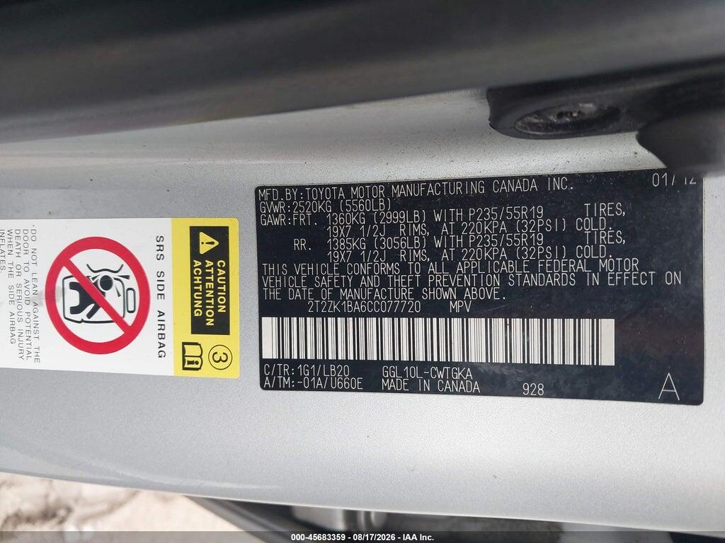 2T2ZK1BA6CC077720 2012 LEXUS RX 350 photo no. 9
