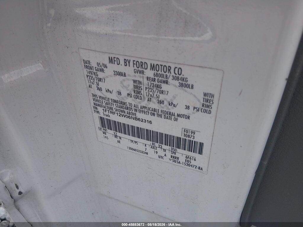 1FTRF12W06NB62316 2006 FORD F-150 photo no. 9