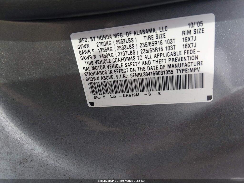 5FNRL38416B031355 2006 HONDA ODYSSEY photo no. 9