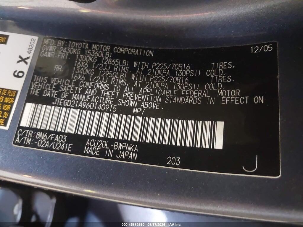 JTEGD21A960140915 2006 TOYOTA HIGHLANDER photo no. 9