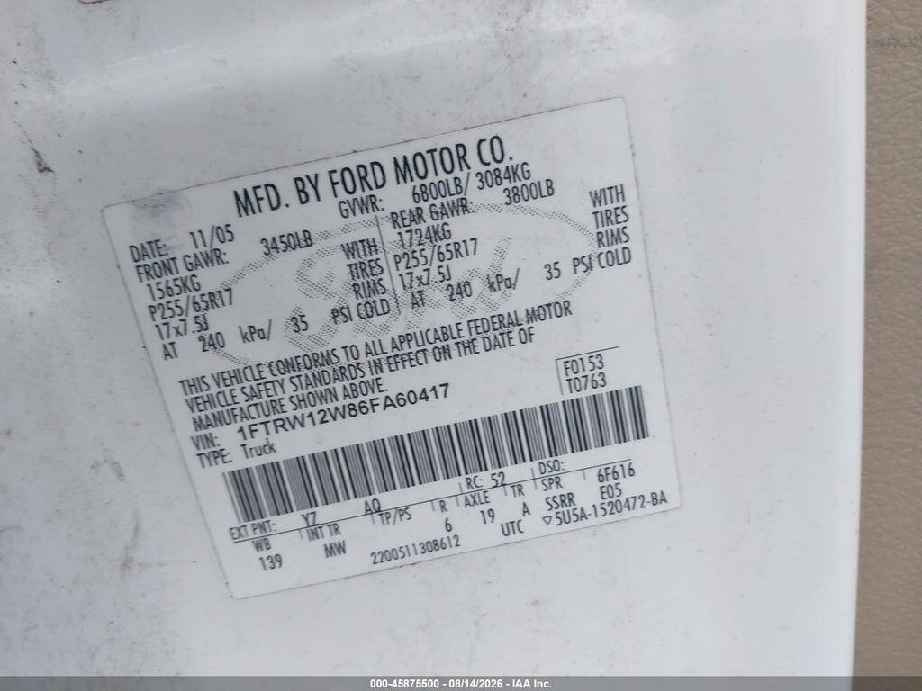 1FTRW12W86FA60417 2006 FORD F-150 photo no. 9