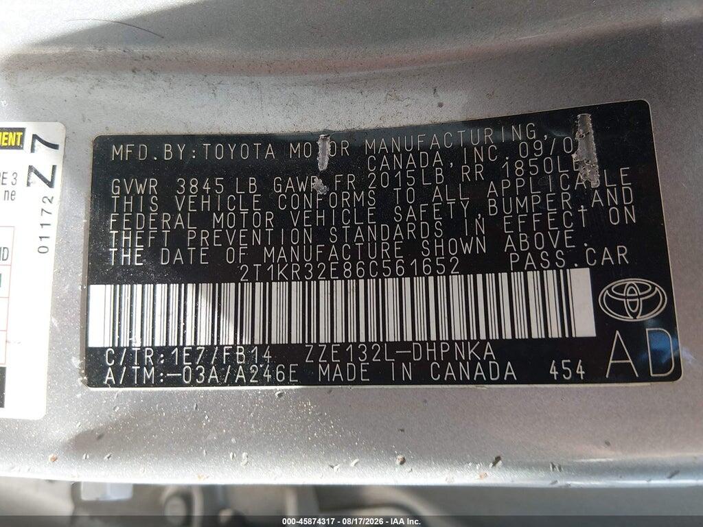 2T1KR32E86C561652 2006 TOYOTA MATRIX photo no. 9