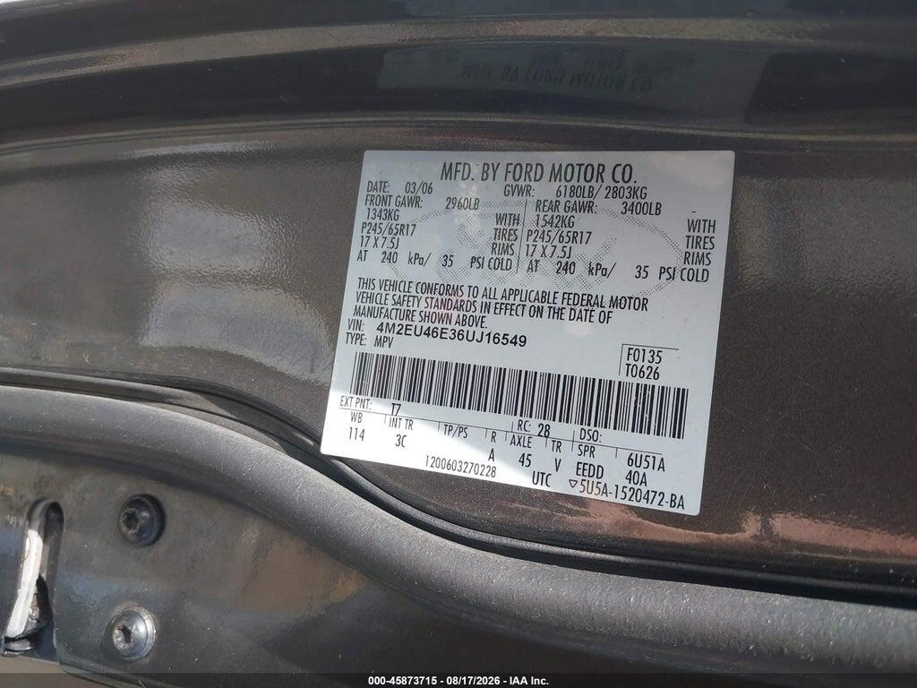 4M2EU46E36UJ16549 2006 MERCURY MOUNTAINEER photo no. 9
