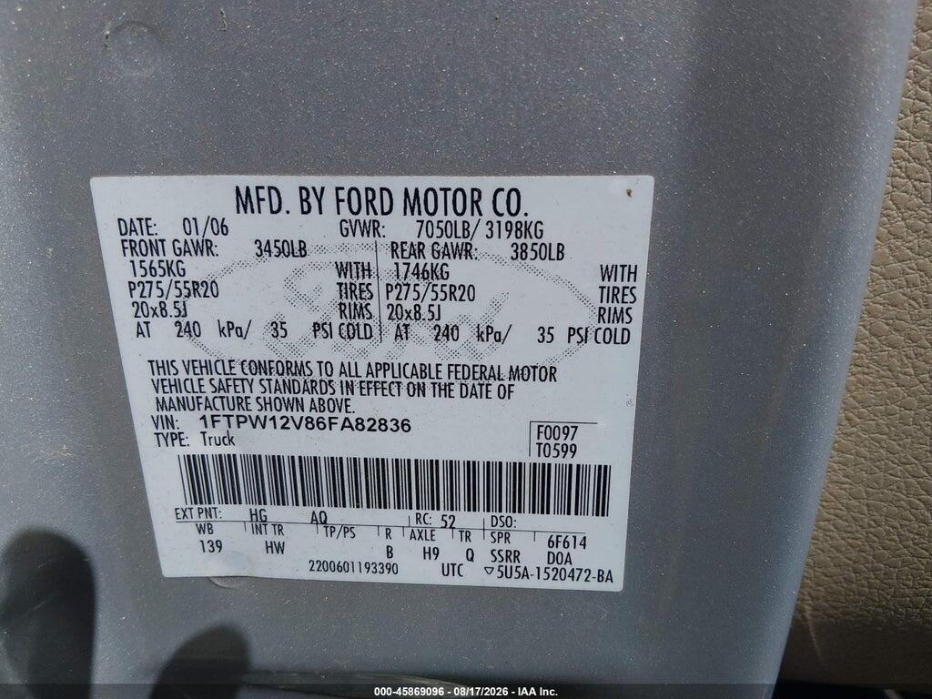 1FTPW12V86FA82836 2006 FORD F-150 photo no. 9