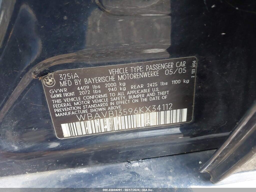 WBAVB13596KX34112 2006 BMW 325I photo no. 9