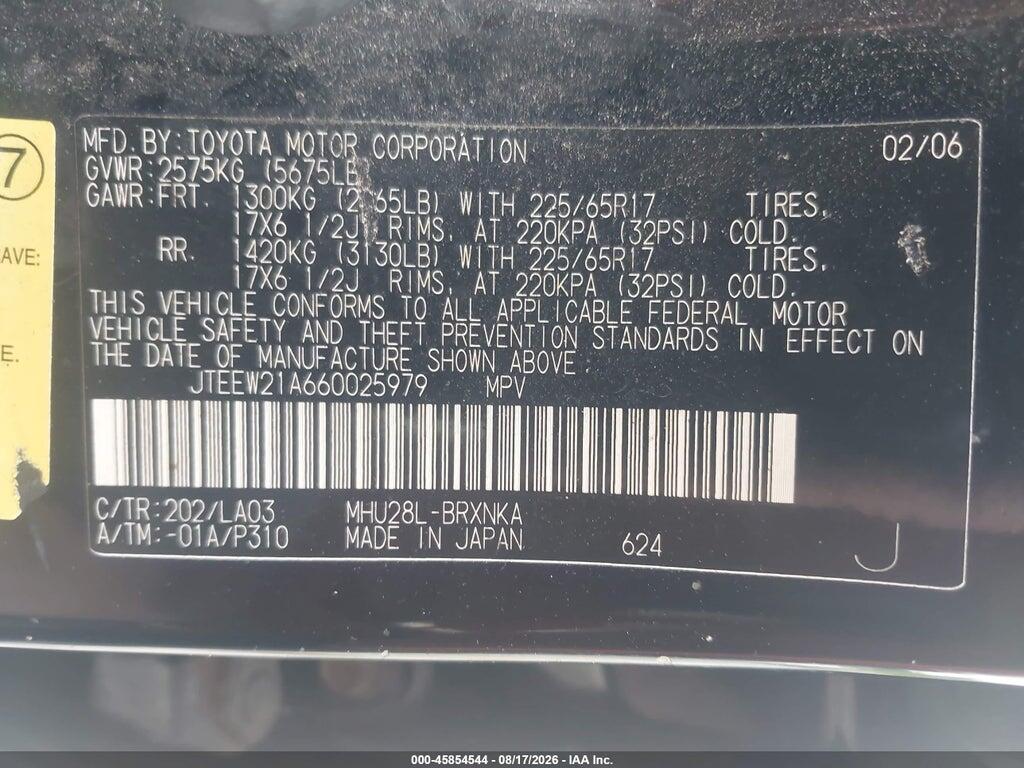 JTEEW21A660025979 2006 TOYOTA HIGHLANDER HYBRID photo no. 9