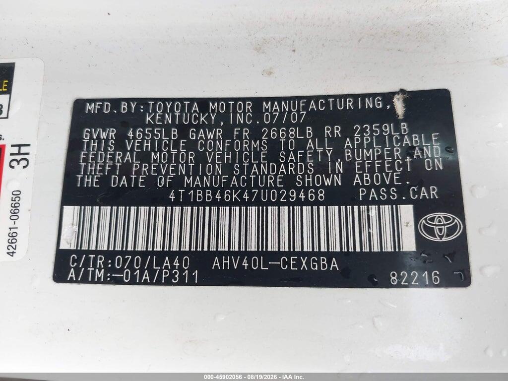 4T1BB46K47U029468 2007 TOYOTA CAMRY HYBRID photo no. 9