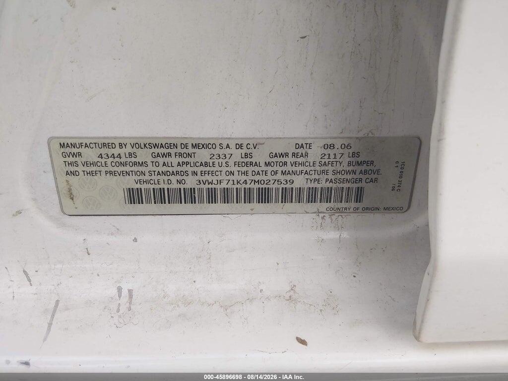 3VWJF71K47M027539 2007 VOLKSWAGEN JETTA photo no. 9