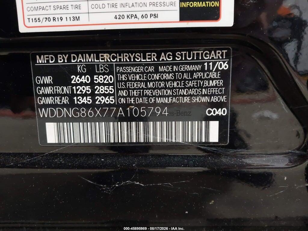 WDDNG86X77A105794 2007 MERCEDES-BENZ S 550 photo no. 9