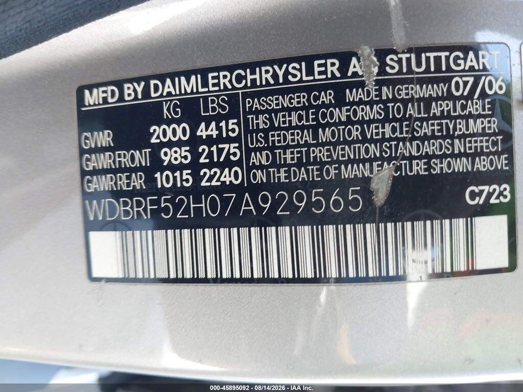 WDBRF52H07A929565 2007 MERCEDES-BENZ C 230 photo no. 9