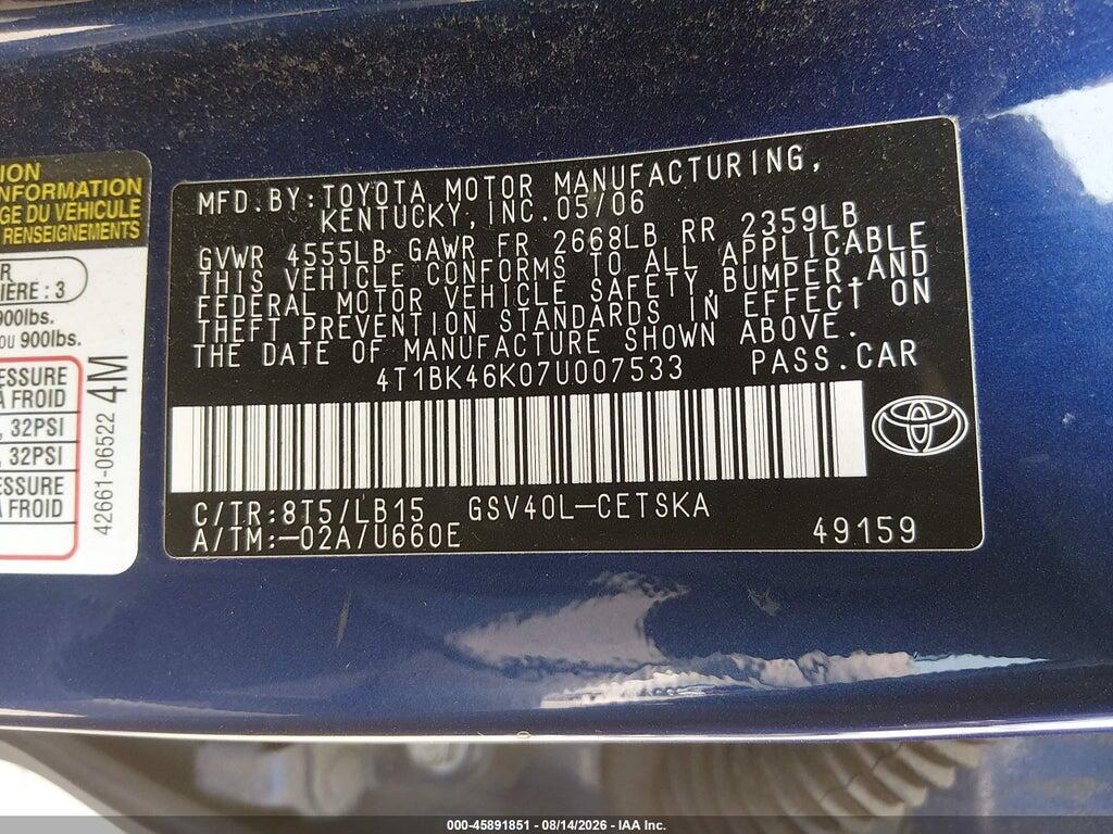 4T1BK46K07U007533 2007 TOYOTA CAMRY photo no. 9