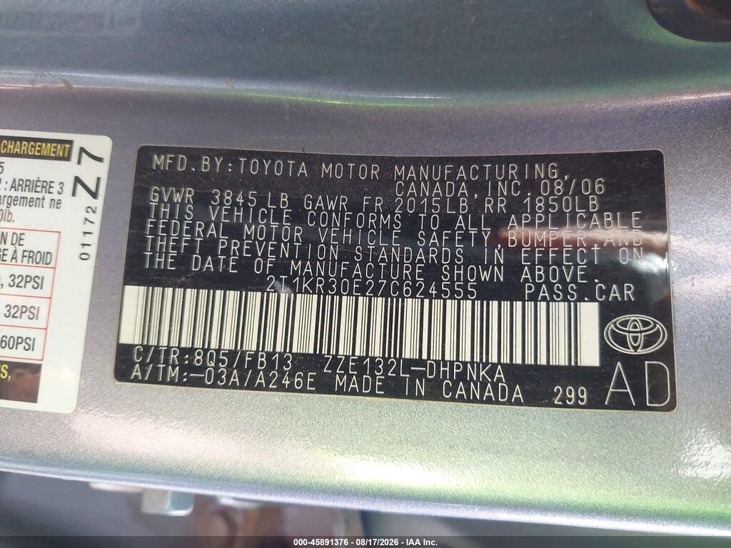 2T1KR30E27C624555 2007 TOYOTA MATRIX photo no. 9