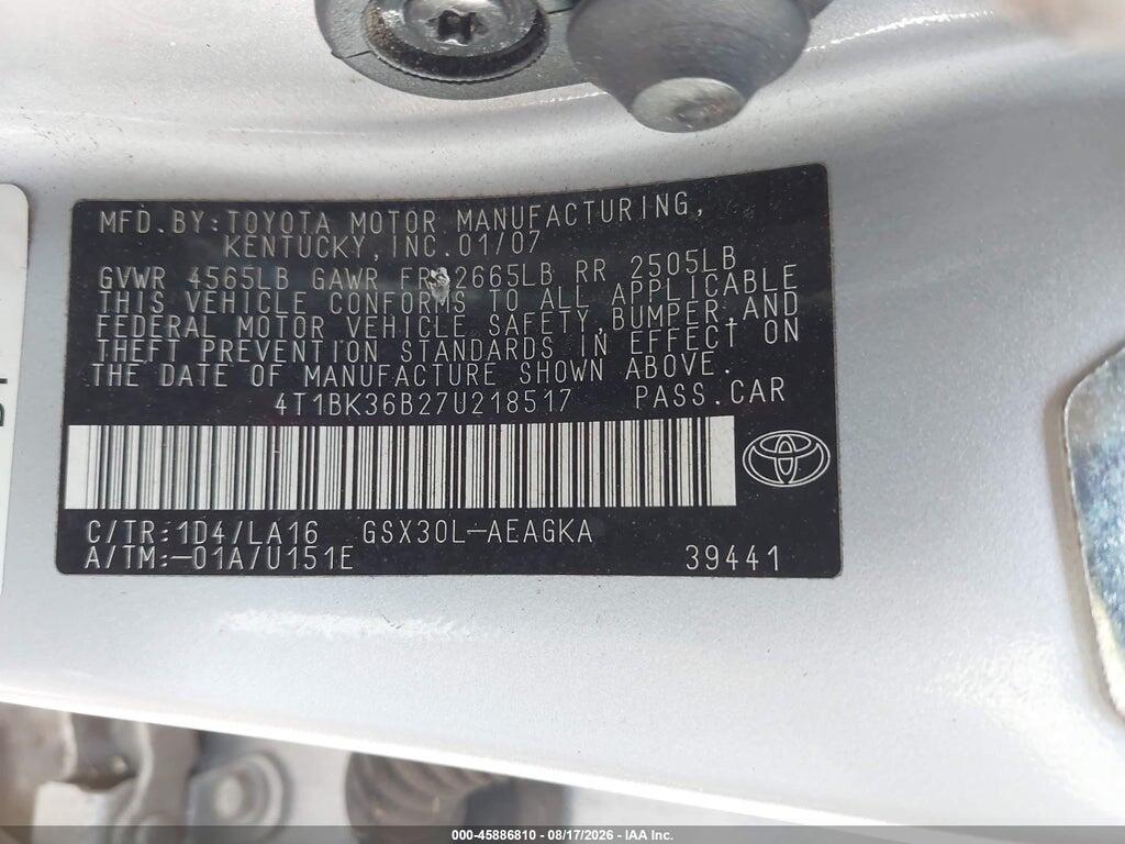4T1BK36B27U218517 2007 TOYOTA AVALON photo no. 9