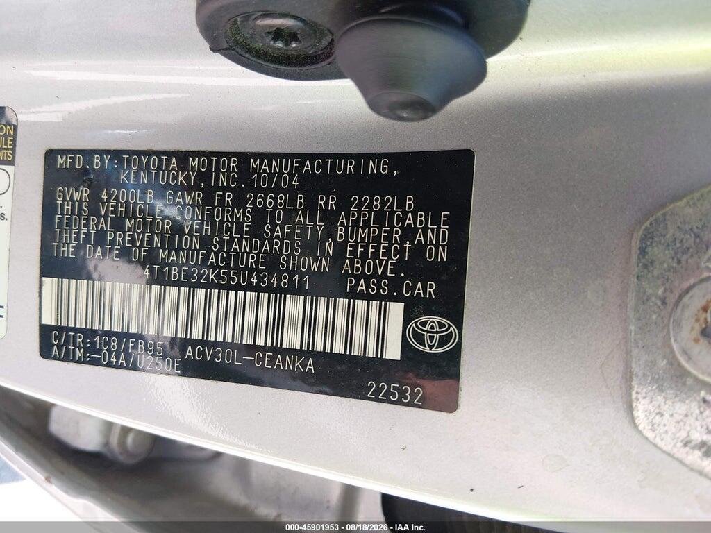 4T1BE32K55U434811 2005 TOYOTA CAMRY photo no. 9