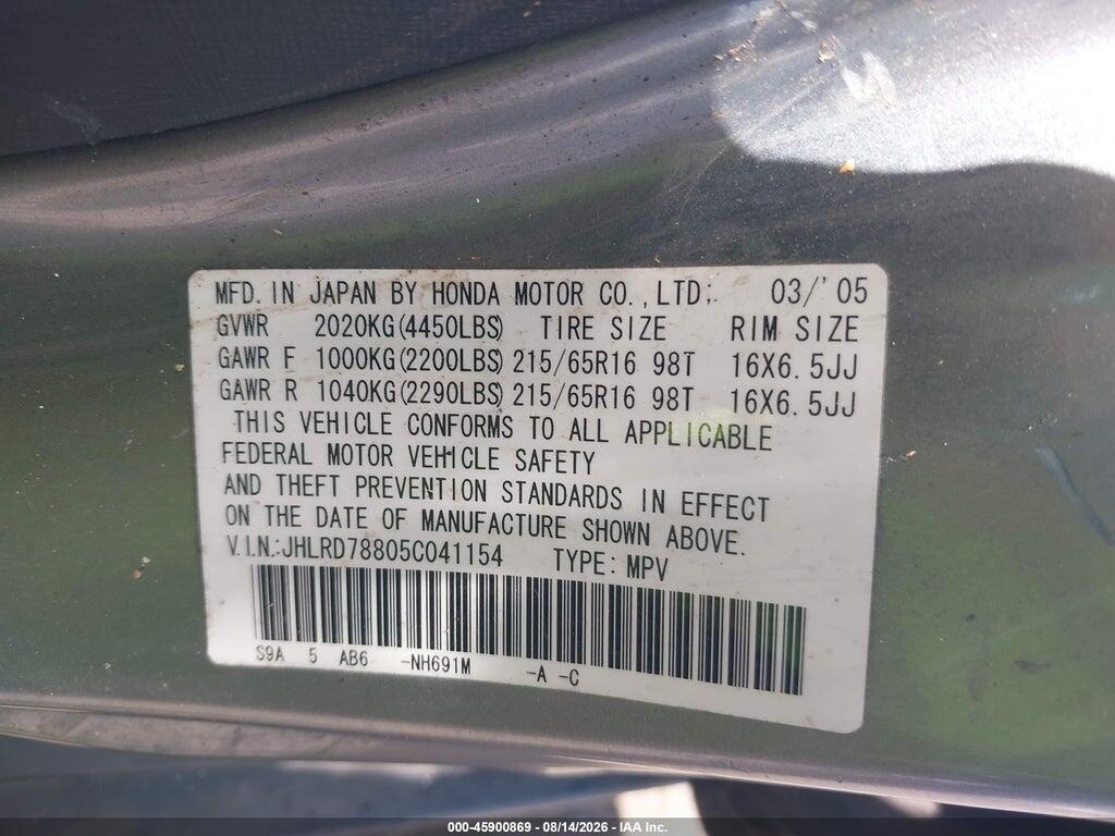 JHLRD78805C041154 2005 HONDA CR-V photo no. 9