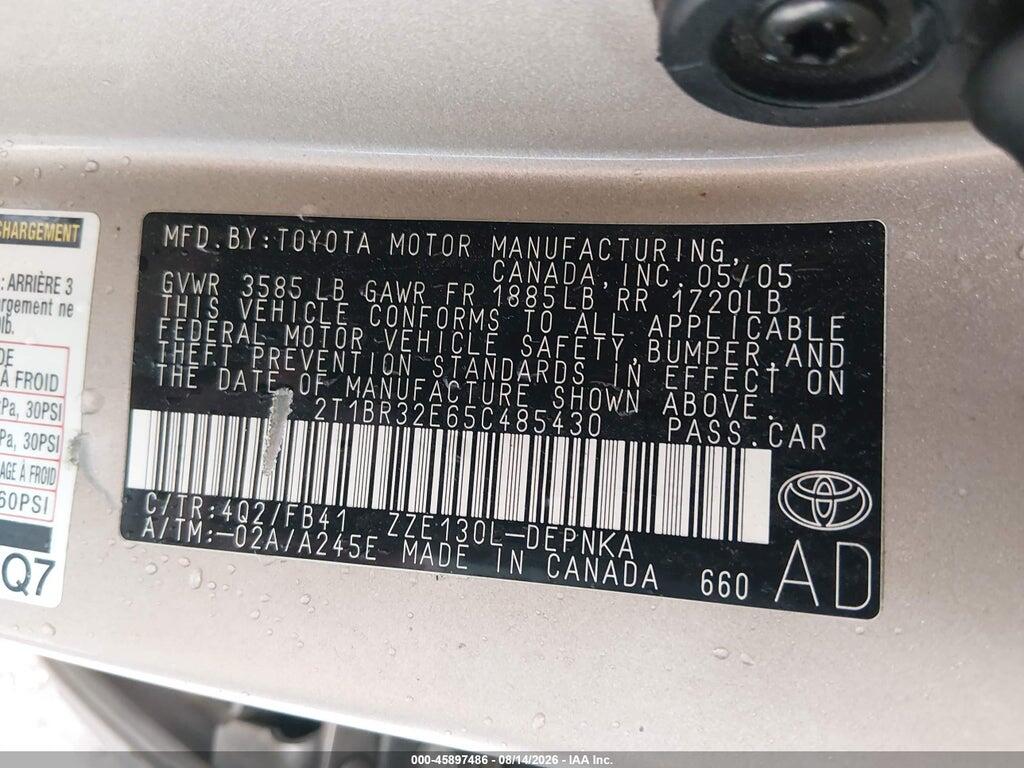2T1BR32E65C485430 2005 TOYOTA COROLLA photo no. 9