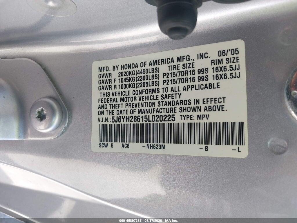 5J6YH28615L020225 2005 HONDA ELEMENT photo no. 9