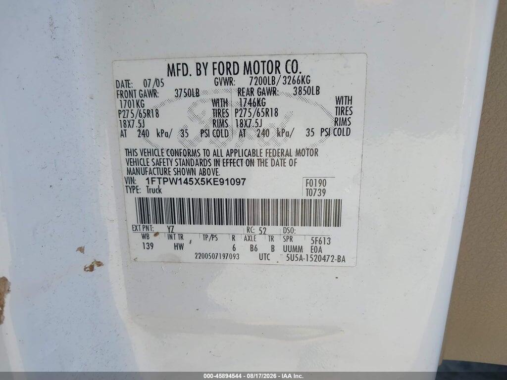1FTPW145X5KE91097 2005 FORD F-150 photo no. 9