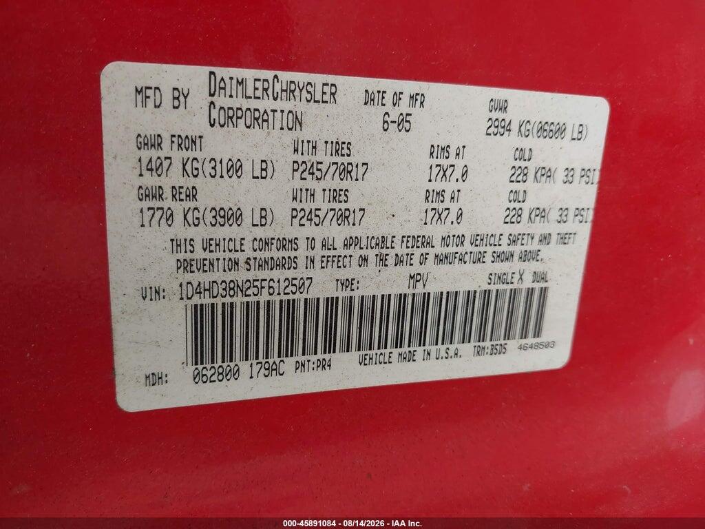 1D4HD38N25F612507 2005 DODGE DURANGO photo no. 9