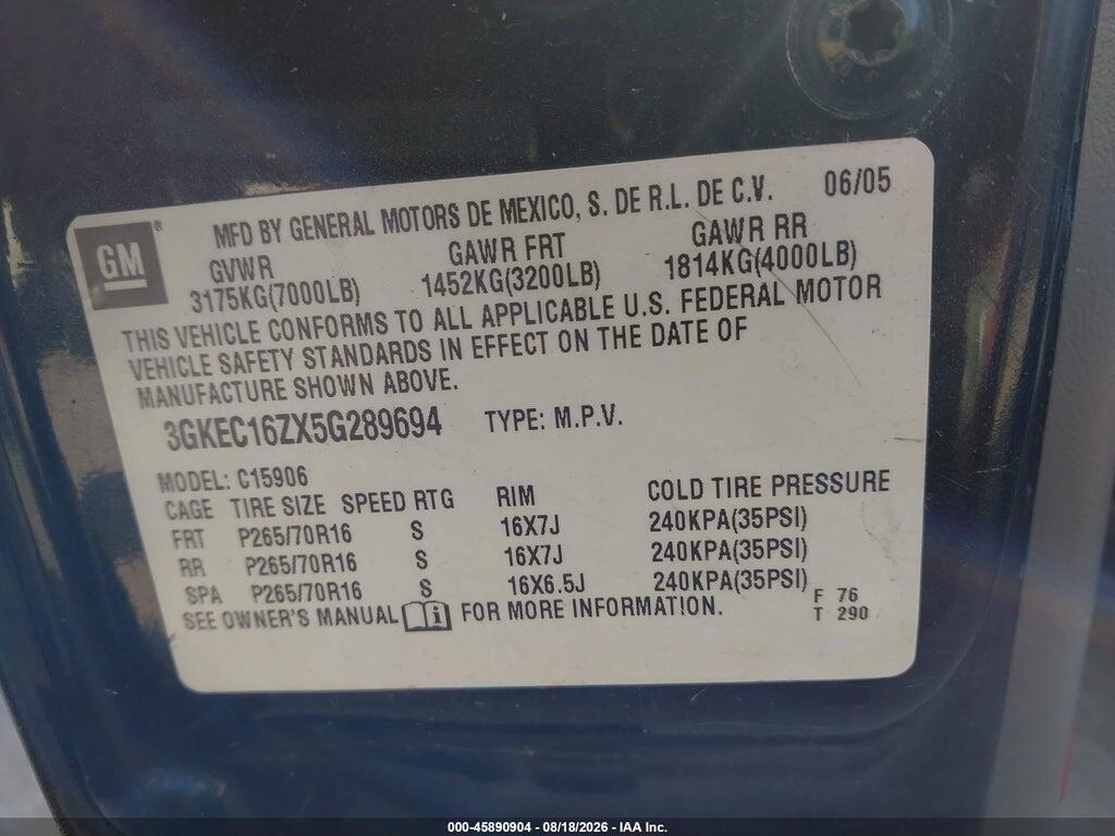 3GKEC16ZX5G289694 2005 GMC YUKON XL 1500 photo no. 9
