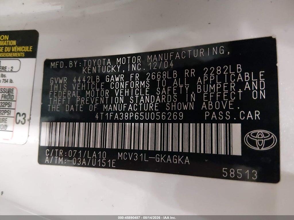 4T1FA38P65U056269 2005 TOYOTA CAMRY SOLARA photo no. 9