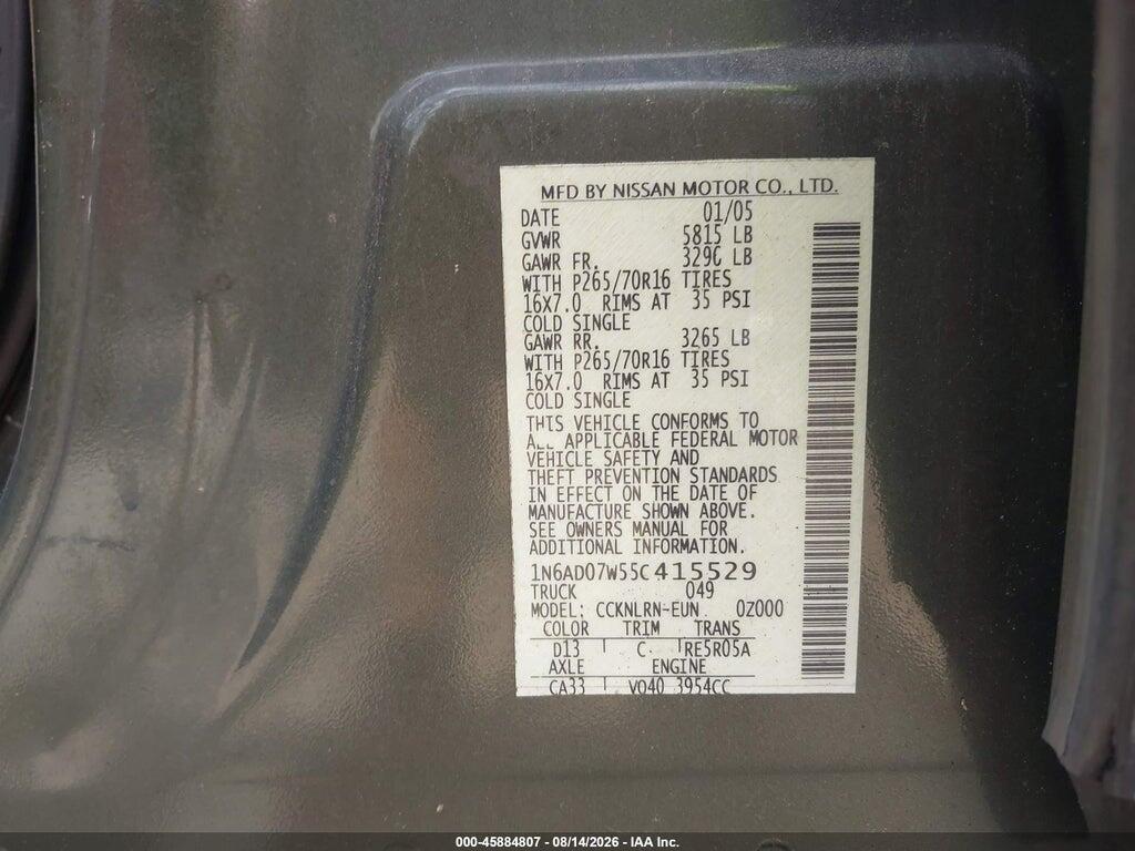1N6AD07W55C415529 2005 NISSAN FRONTIER photo no. 9