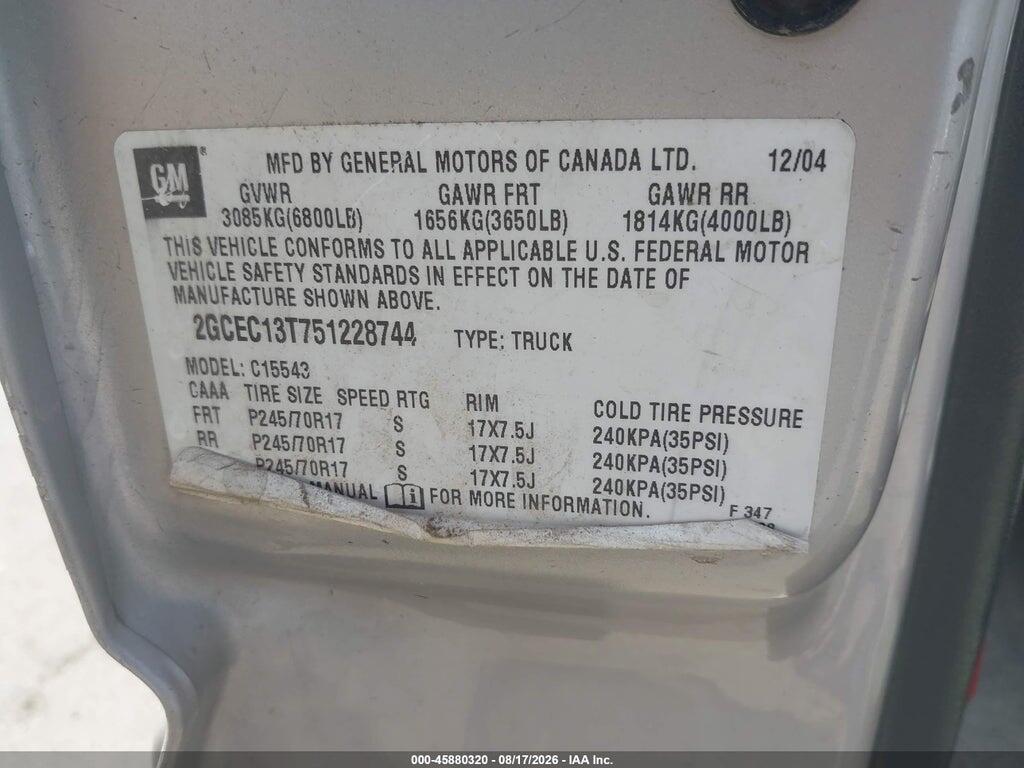 2GCEC13T751228744 2005 CHEVROLET SILVERADO 1500 photo no. 9
