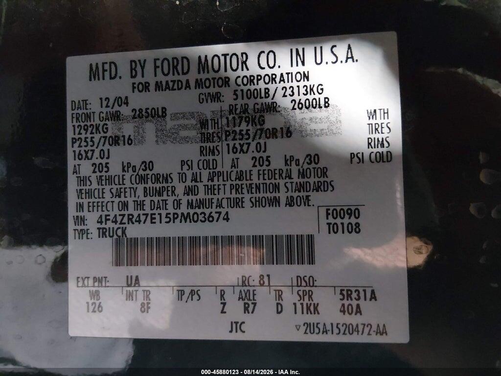 4F4ZR47E15PM03674 2005 MAZDA B4000 photo no. 9