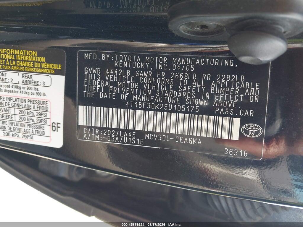 4T1BF30K25U105175 2005 TOYOTA CAMRY photo no. 9