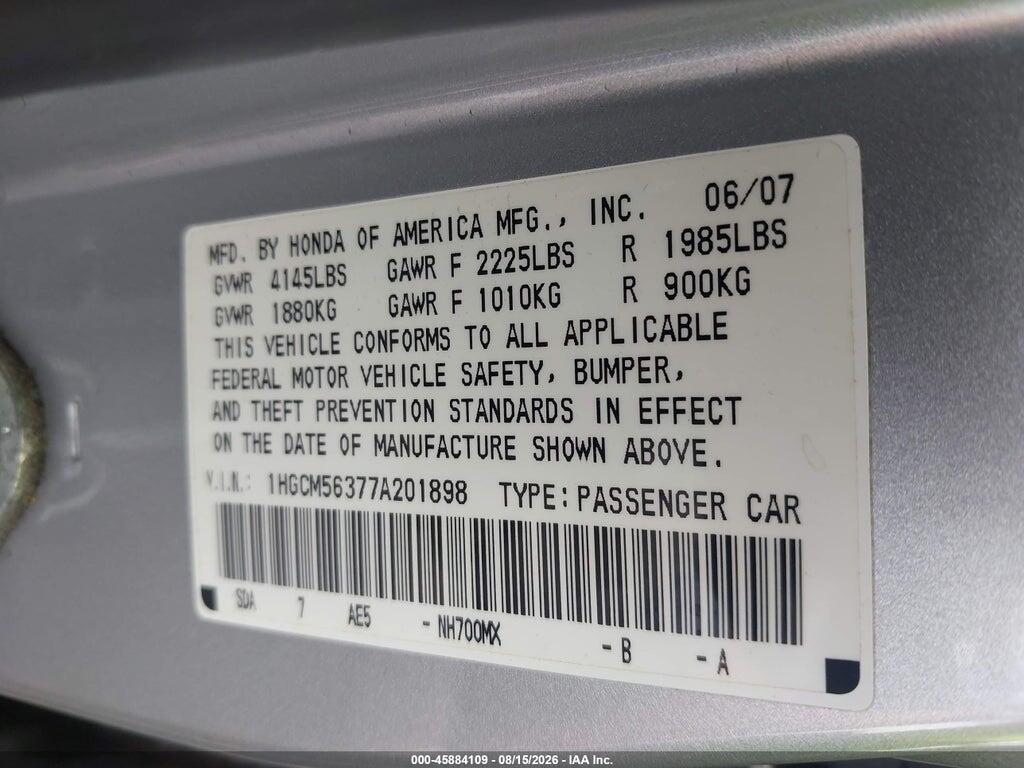 1HGCM56377A201898 2007 HONDA ACCORD photo no. 9