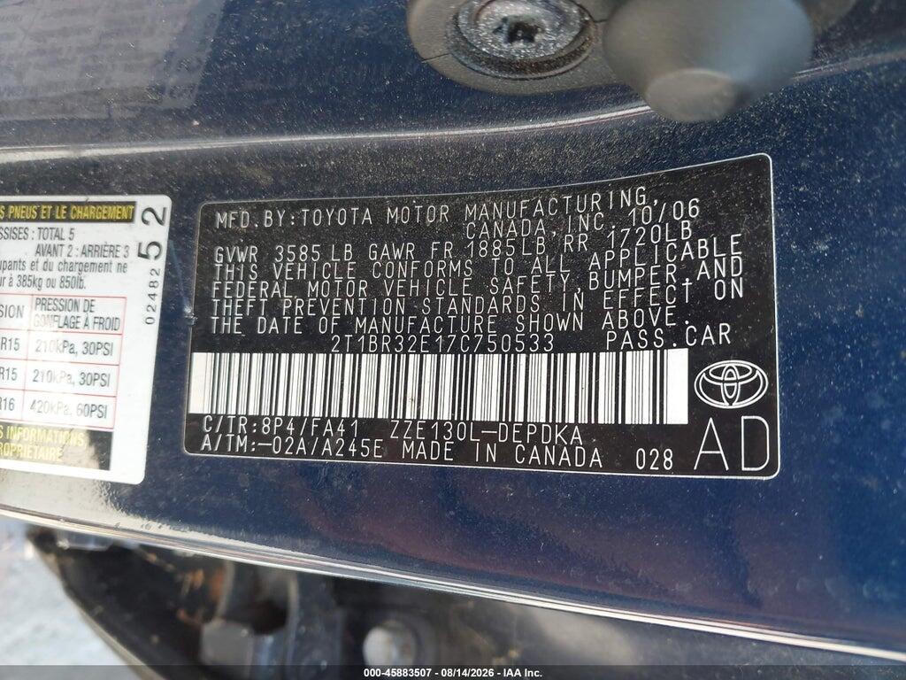 2T1BR32E17C750533 2007 TOYOTA COROLLA photo no. 9
