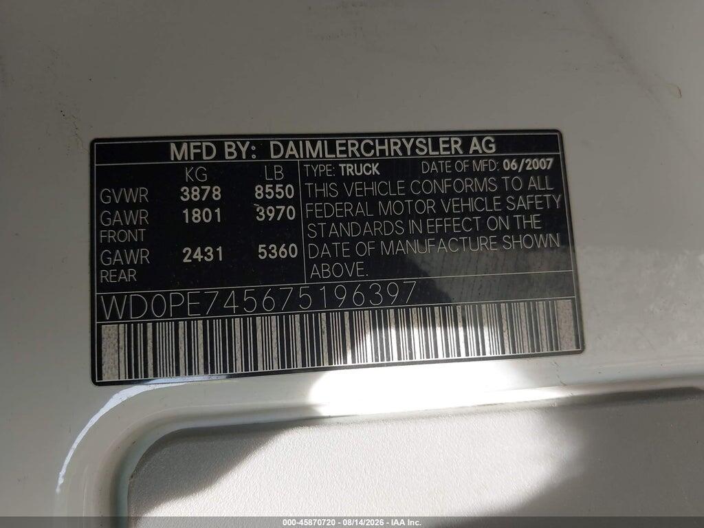 WD0PE745675196397 2007 DODGE SPRINTER VAN 2500 photo no. 9