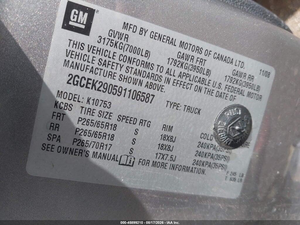 2GCEK290591106587 2009 CHEVROLET SILVERADO 1500 photo no. 9
