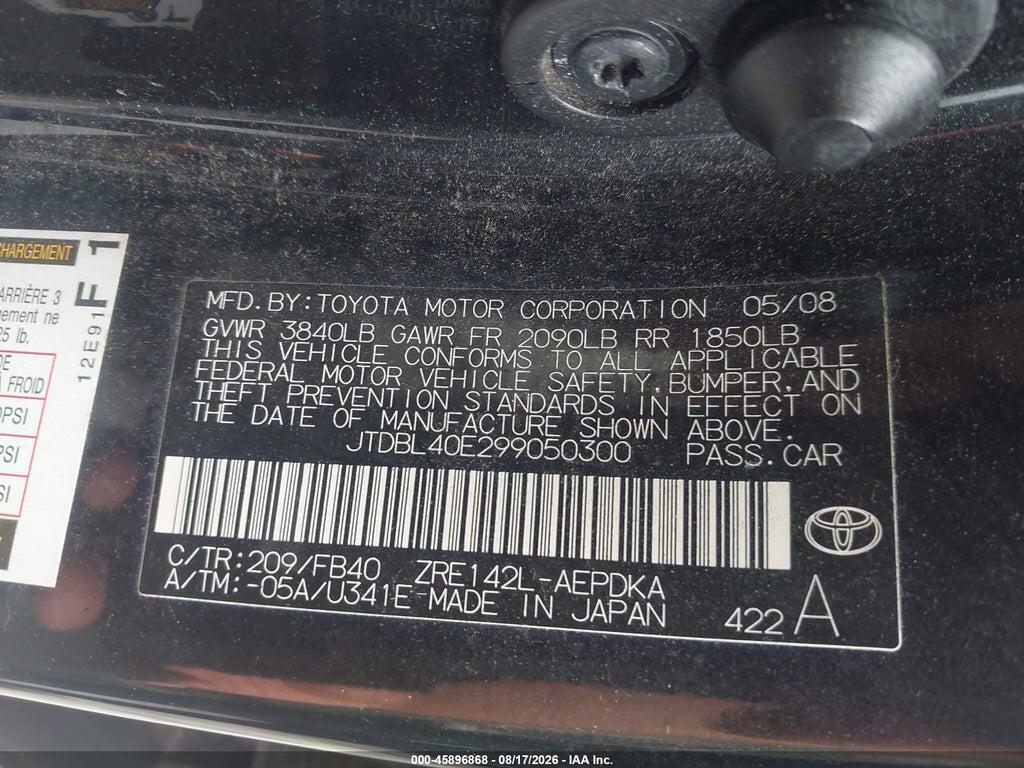 JTDBL40E299050300 2009 TOYOTA COROLLA photo no. 9