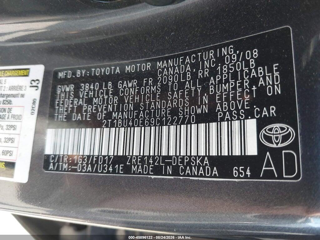 2T1BU40E69C122770 2009 TOYOTA COROLLA photo no. 9