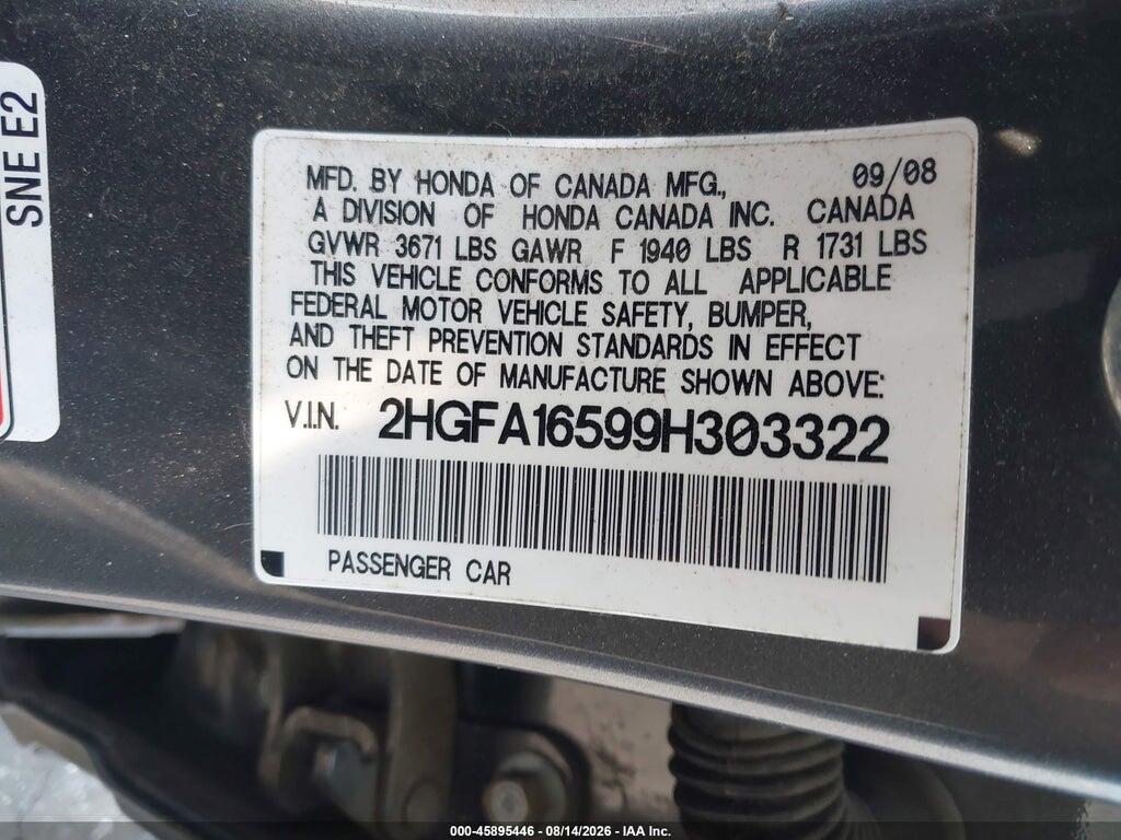 2HGFA16599H303322 2009 HONDA CIVIC photo no. 9