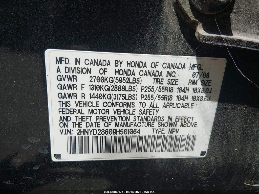 2HNYD28609H501064 2009 ACURA MDX photo no. 9
