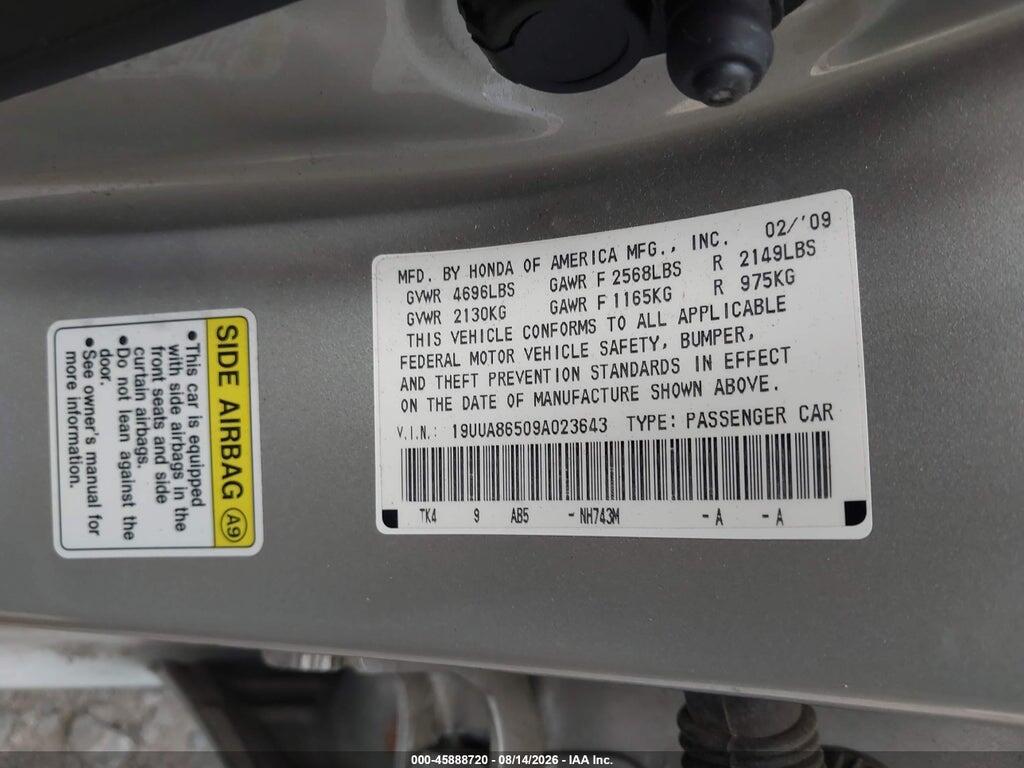 19UUA86509A023643 2009 ACURA TL photo no. 9
