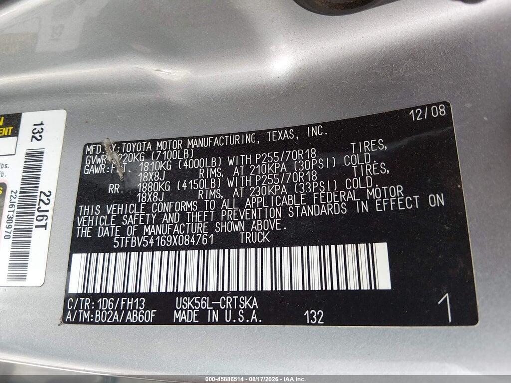 5TFBV54169X084761 2009 TOYOTA TUNDRA photo no. 9