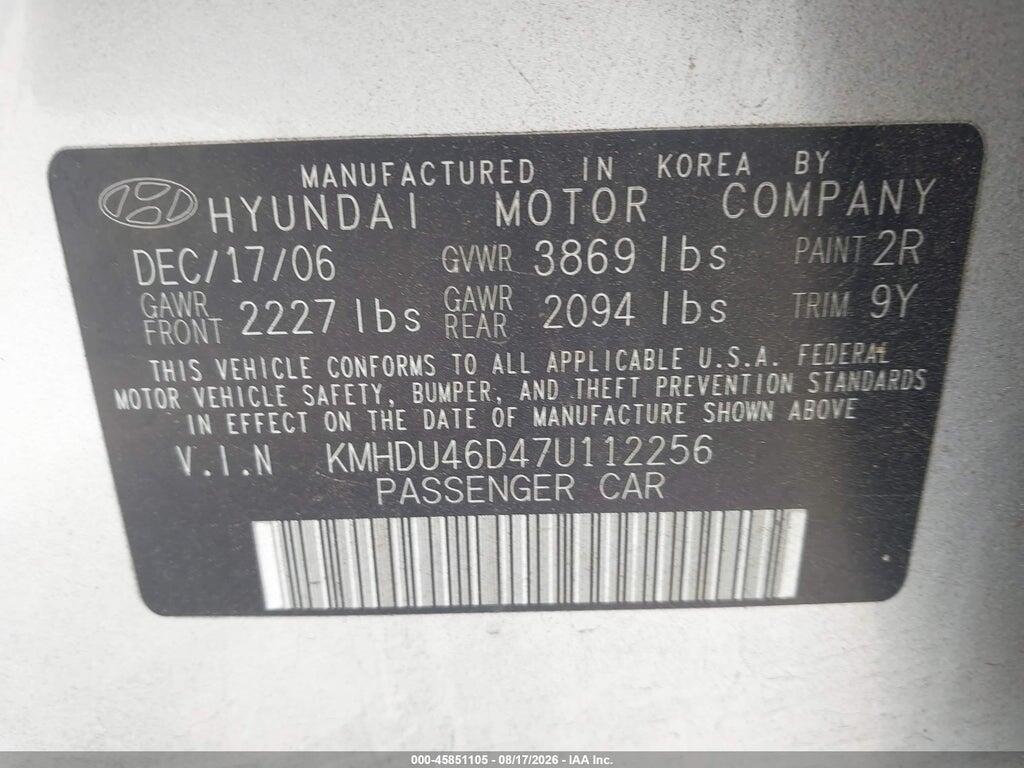KMHDU46D47U112256 2007 HYUNDAI ELANTRA photo no. 9