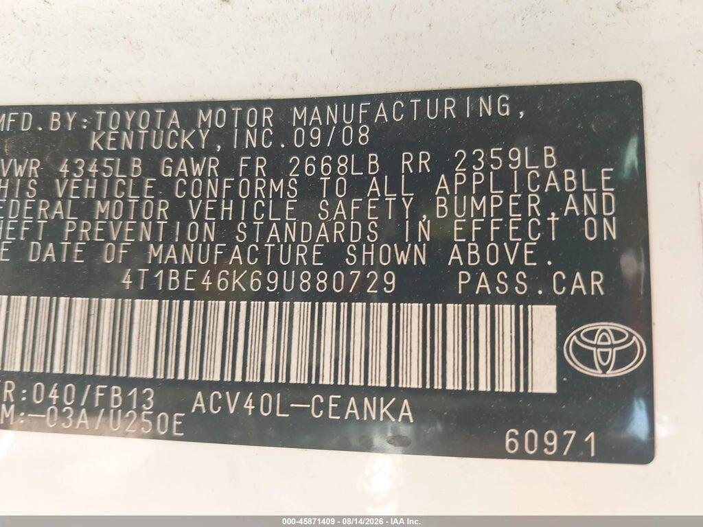 4T1BE46K69U880729 2009 TOYOTA CAMRY photo no. 9