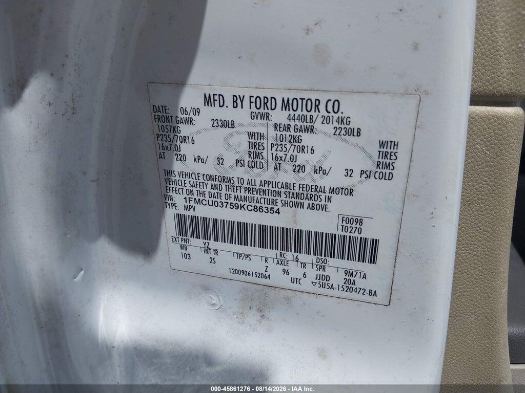 1FMCU03759KC86354 2009 FORD ESCAPE photo no. 9