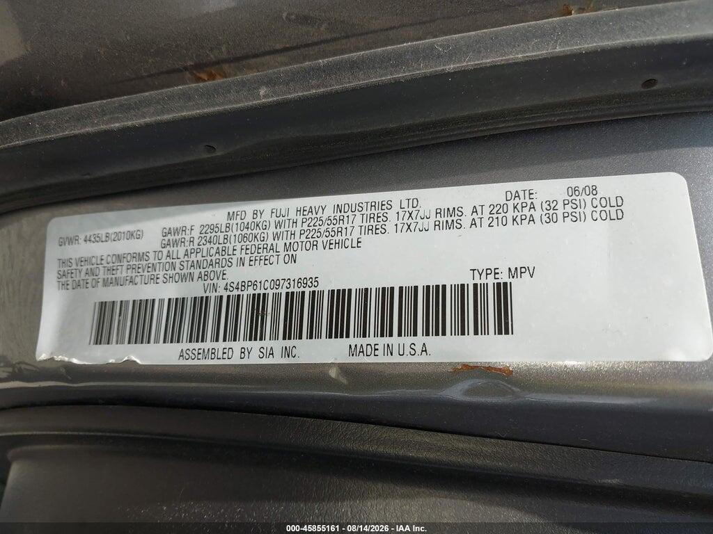 4S4BP61C097316935 2009 SUBARU OUTBACK photo no. 9