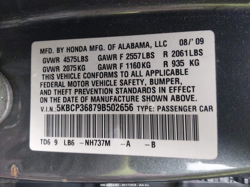 5KBCP36879B502656 2009 HONDA ACCORD photo no. 9