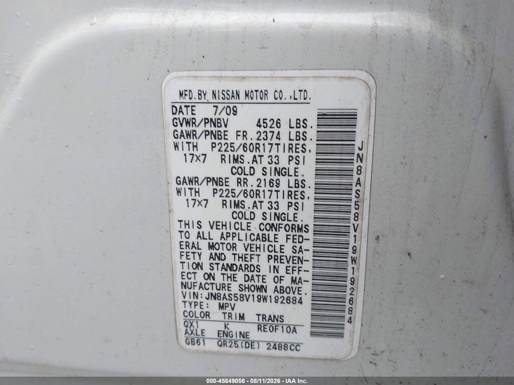 JN8AS58V19W192684 2009 NISSAN ROGUE photo no. 9