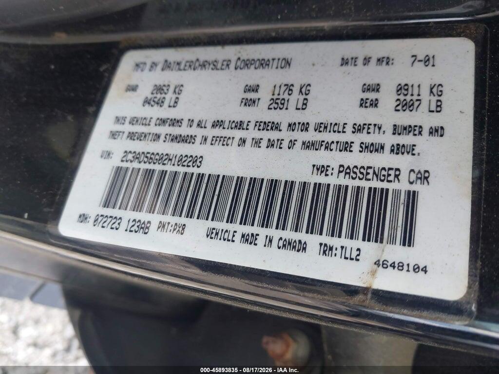 2C3AD56G02H102203 2002 CHRYSLER CONCORDE photo no. 9
