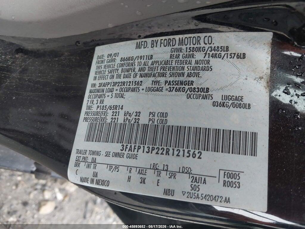 3FAFP13P22R121562 2002 FORD ESCORT photo no. 9