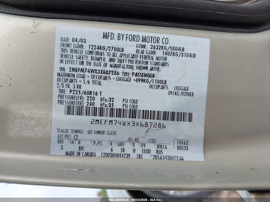 2MEFM74WX3X687286 2003 MERCURY GRAND MARQUIS photo no. 9